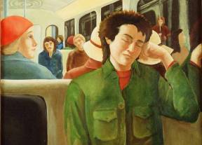 1980, Dans le métro, huile sur toile 30''x24''