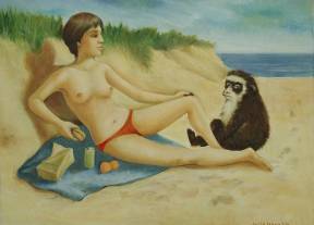 1980, La fille au singe, huile sur toile 18''x24''