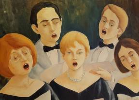 1986, La chorale (Le quintet), huile sur toile