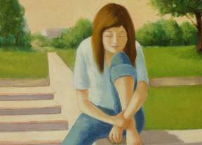 1988, Jeune fille à l'escalier, huile sur toile 16''x20''