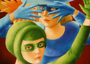 1991, Danseuses (Vert, bleu, jaune, rouge) huile sur toile 18''x24''