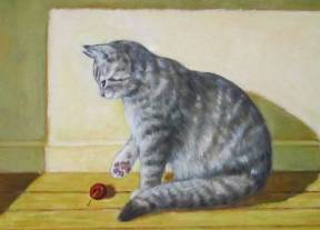 2014, Le chat et la cerise, huile sur toile 12''x10''