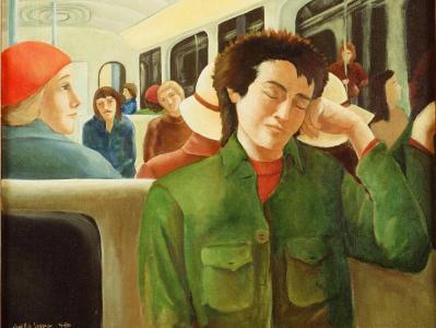 1980, Dans le métro, huile sur toile 30''x24''
