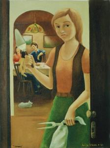 1980, L'accueil, huile sur toile, 18''x24''