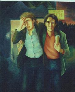 1980, Les rescapés de l'hôtel Alexandra, huile sur toile 30''x36''