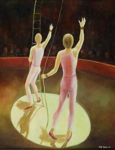 1980, Les trapézistes, huile sur toile huile sur toile 30''x36''