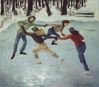 1981, Les patineurs I, huile sur toile 40''x36'