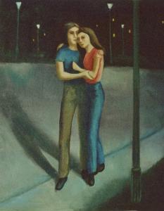 1981, Sous le réverbère, huile sur toile 16''x20''