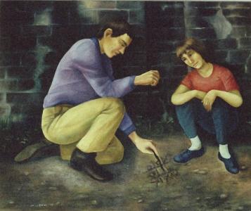 1981, Tic-tac-to, huile sur toile 36''x30''