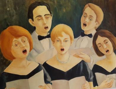 1986, La chorale (Le quintet), huile sur toile