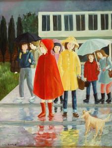 1987, La sortie de l'école, huile sur toile 24''x30''