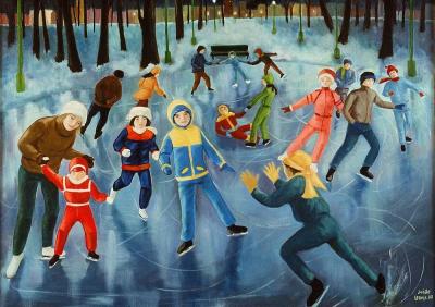 1988, Les patineurs II, huile sur toile 40''x30''