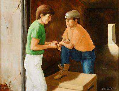 1990, La dernière boîte, huile sur toile 24''x30''