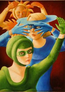 1991, Danseuses (Vert, bleu, jaune, rouge) huile sur toile 18''x24''