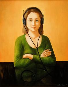 1991, Fille aux écouteurs, huile sur toile 20''x24''