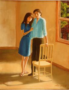 1991, Les immigrés (couple avec une chaise), huile sur toile 16''x20''