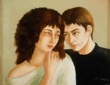 1991, Les yeux dans les yeux, huile sur toile 20''x16''