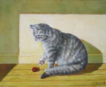 2014, Le chat et la cerise, huile sur toile 12''x10''