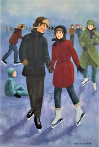 2017, Les patineurs lll, huile sur toiles, 24x36 